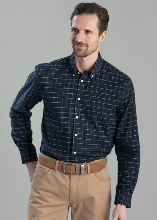 Aldeburgh Tailored Shirt - Navy, Red and Ecru Check