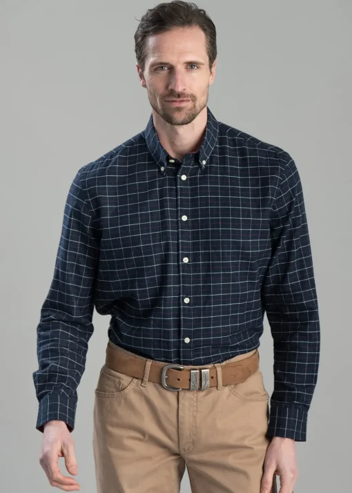 Aldeburgh Tailored Shirt - Navy, Red and Ecru Check