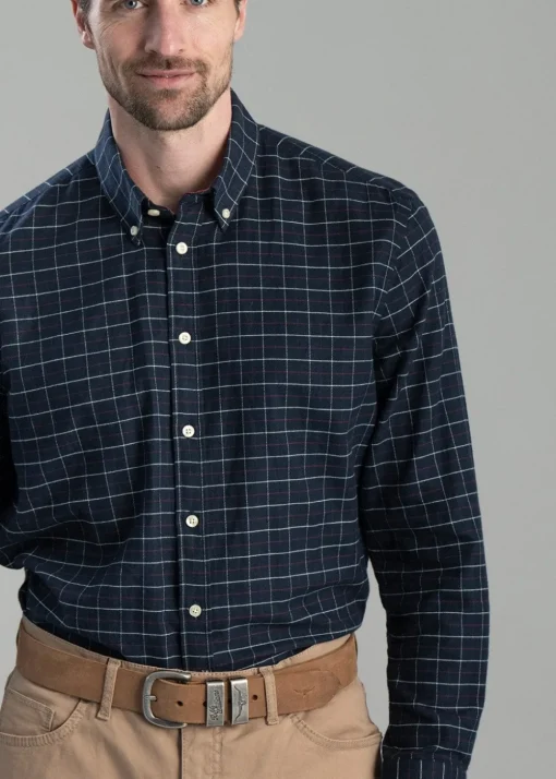 Aldeburgh Tailored Shirt - Navy, Red and Ecru Check