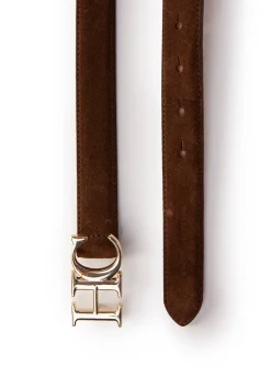 Atelier Slim Logo Belt - Chocolate Suede