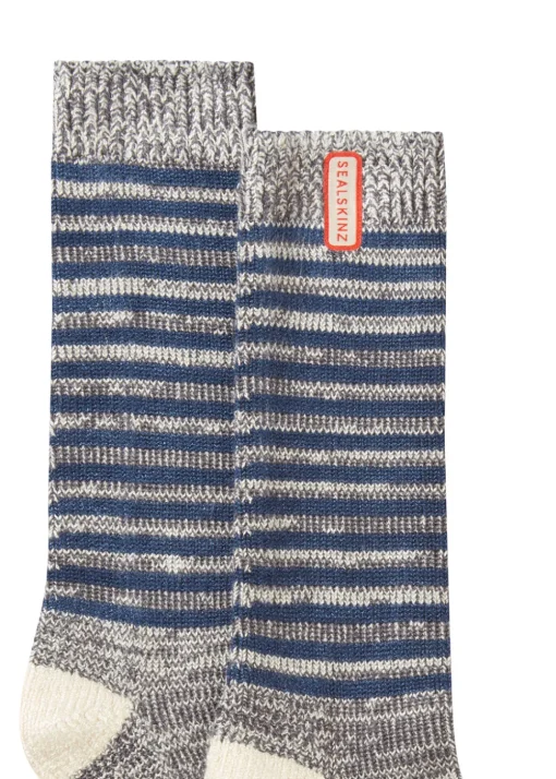 Attleborough Bamboo Mid Length Lightweight Stripe Socks - Navy