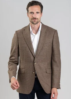 Bamburgh Tweed Jacket - Shepherds Check in Wine, Olive and Brown