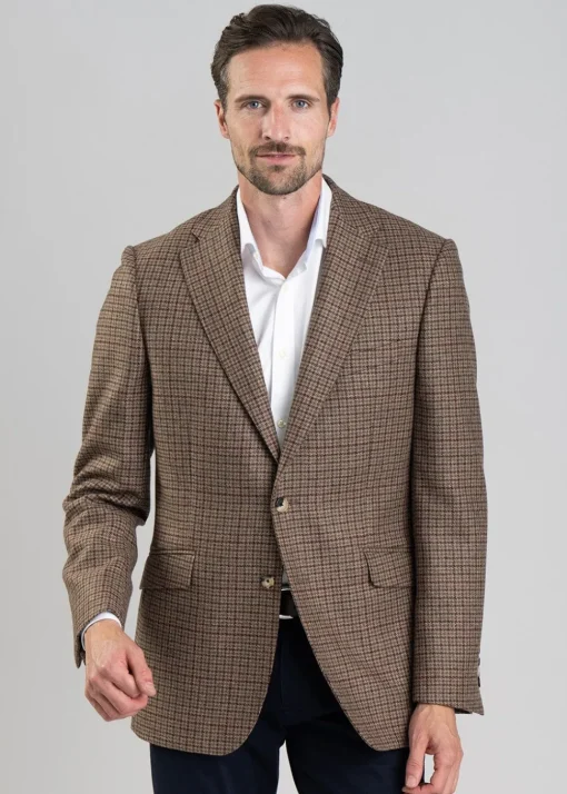 Bamburgh Tweed Jacket - Shepherds Check in Wine, Olive and Brown