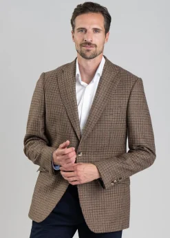 Bamburgh Tweed Jacket - Shepherds Check in Wine, Olive and Brown