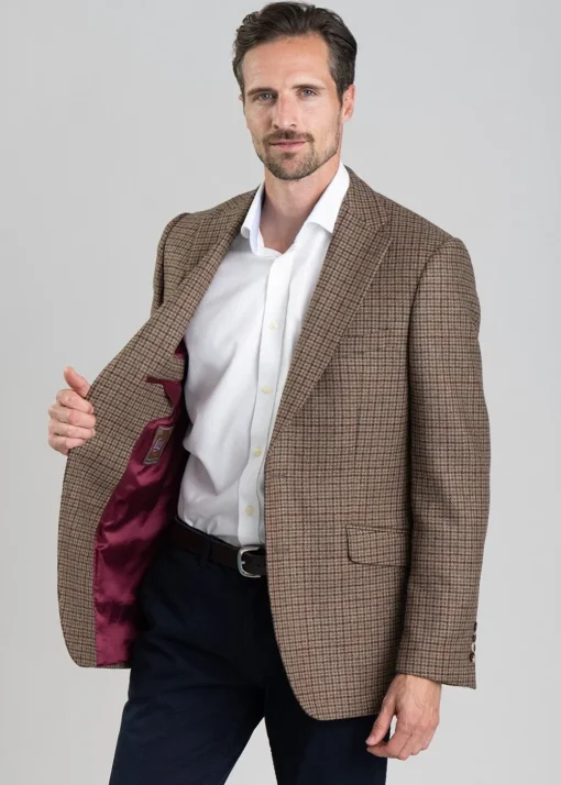 Bamburgh Tweed Jacket - Shepherds Check in Wine, Olive and Brown