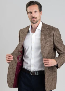 Bamburgh Tweed Jacket - Shepherds Check in Wine, Olive and Brown