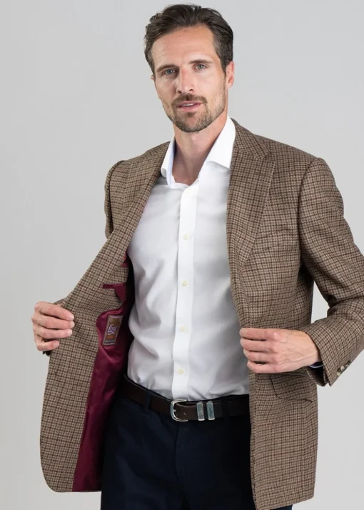 Bamburgh Tweed Jacket - Shepherds Check in Wine, Olive and Brown