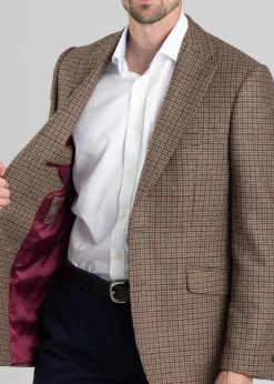 Bamburgh Tweed Jacket - Shepherds Check in Wine, Olive and Brown