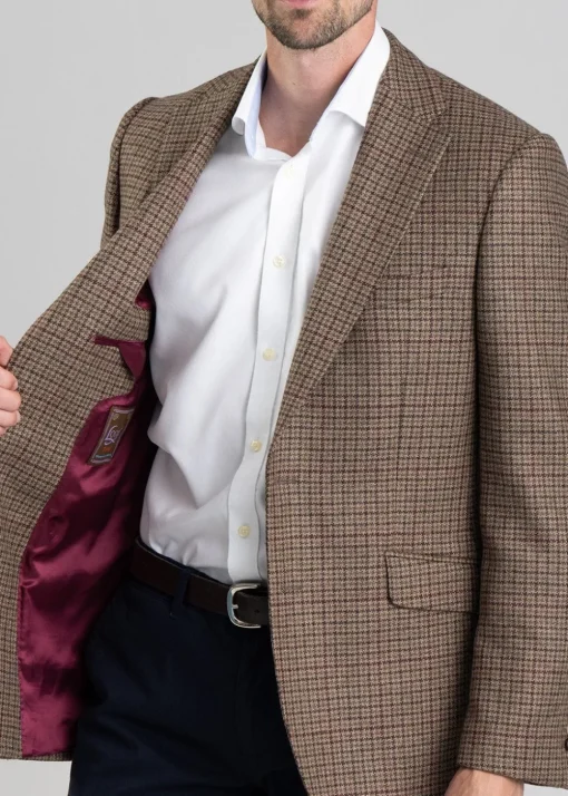 Bamburgh Tweed Jacket - Shepherds Check in Wine, Olive and Brown