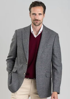 Berwick Tweed Jacket - Grey Check with Burgundy