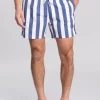 Block Print Stripe Swim Shorts - Dusty Navy