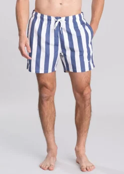 Block Print Stripe Swim Shorts - Dusty Navy