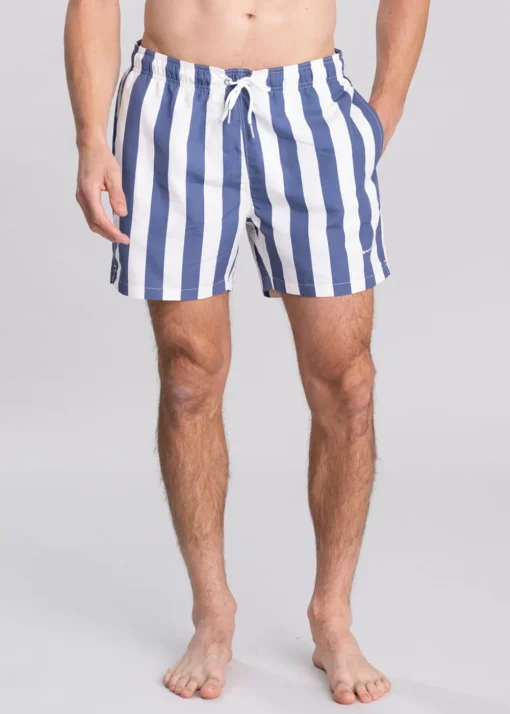 Block Print Stripe Swim Shorts - Dusty Navy