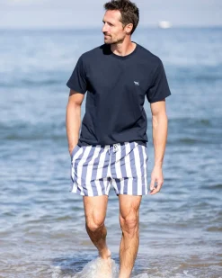 Block Print Stripe Swim Shorts - Dusty Navy