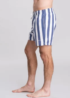 Block Print Stripe Swim Shorts - Dusty Navy