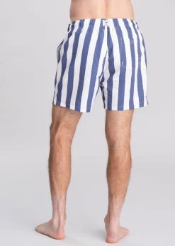Block Print Stripe Swim Shorts - Dusty Navy