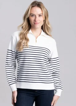 Breton Rib Half Zip Sweatshirt - Eggshell