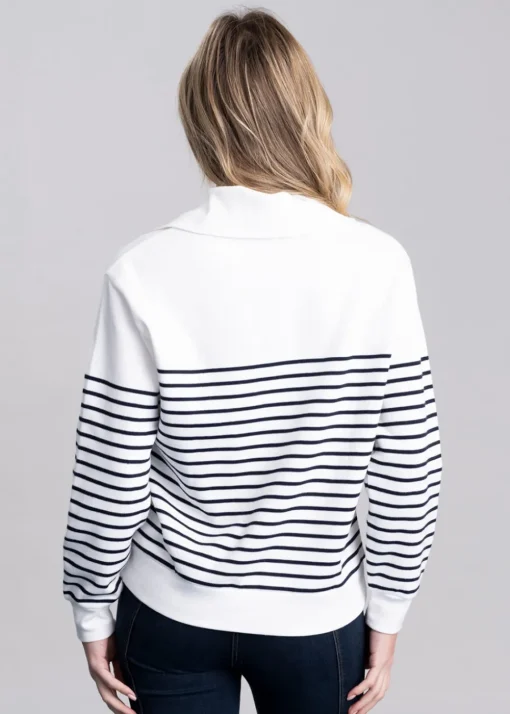 Breton Rib Half Zip Sweatshirt - Eggshell