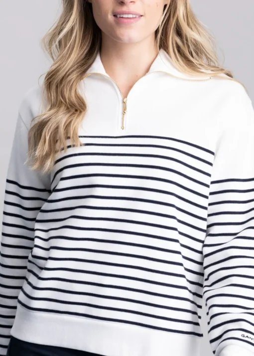 Breton Rib Half Zip Sweatshirt - Eggshell