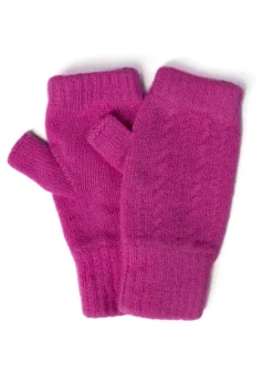 Briar Cashmere Fingerless Mittens - Neon Rose