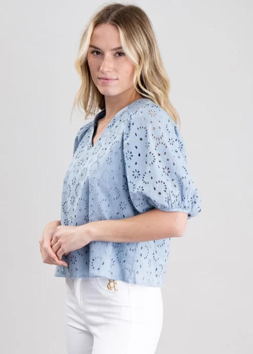 Broderie Anglaise Shirt - Dove Blue