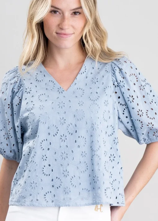 Broderie Anglaise Shirt - Dove Blue