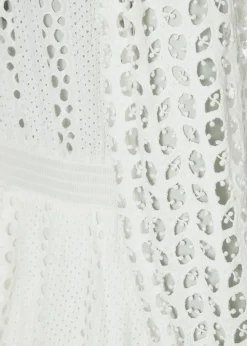 Broderie Lace V-Neck Midi Dress - White
