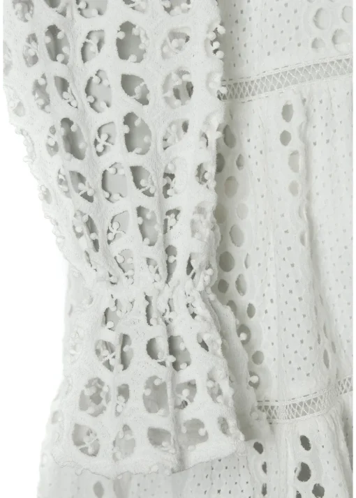 Broderie Lace V-Neck Midi Dress - White