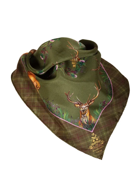 Caledonia Medium Silk Scarf - Moss Green