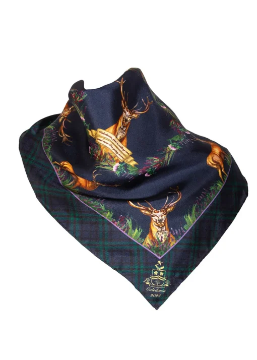 Caledonia Medium Silk Scarf - Navy