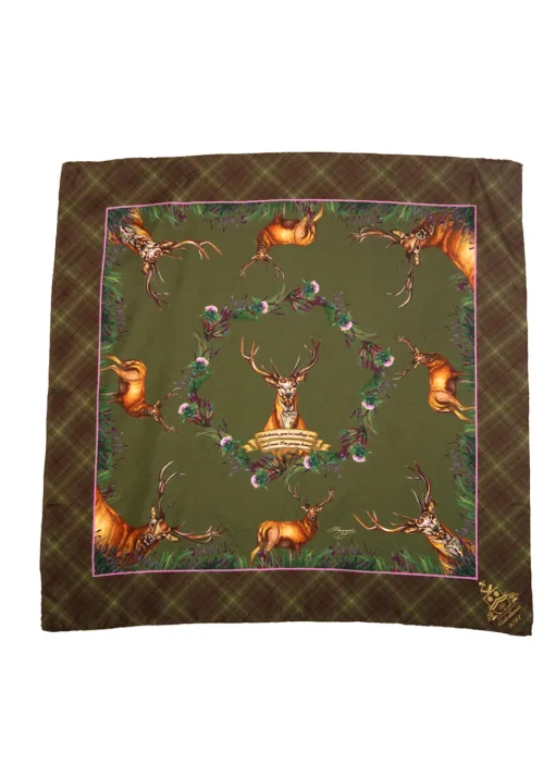 Caledonia Medium Silk Scarf - Moss Green