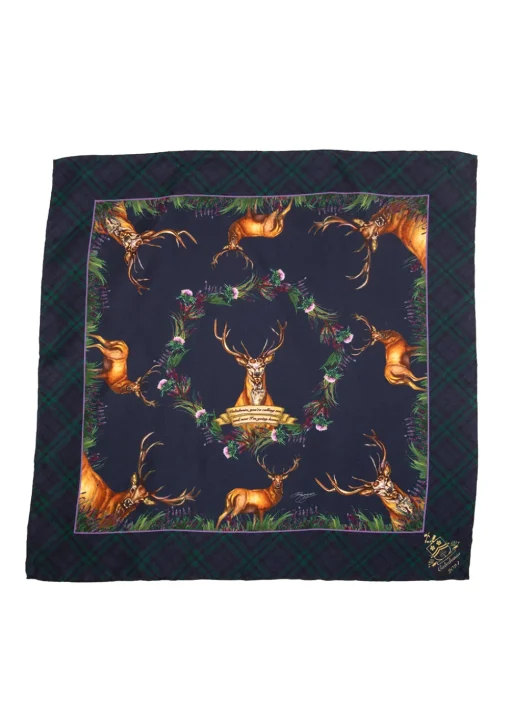 Caledonia Medium Silk Scarf - Navy