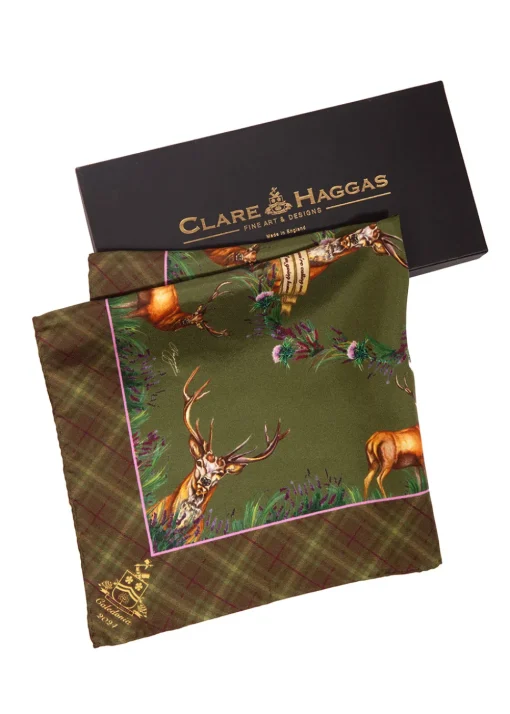 Caledonia Medium Silk Scarf - Moss Green