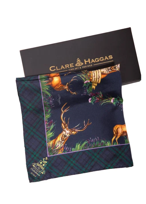 Caledonia Medium Silk Scarf - Navy