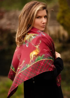 Caledonia Wool Silk Shawl Scarf - Holly Berry