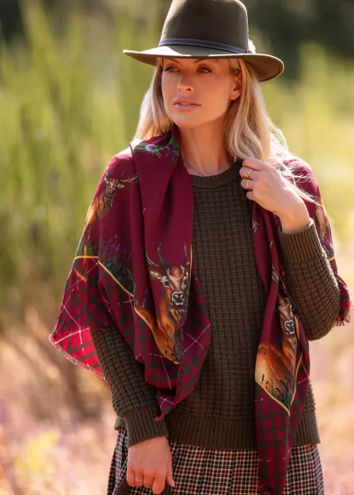 Caledonia Wool Silk Shawl Scarf - Holly Berry
