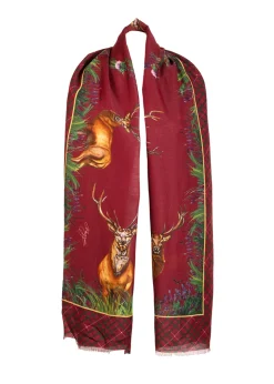 Caledonia Wool Silk Shawl Scarf - Holly Berry