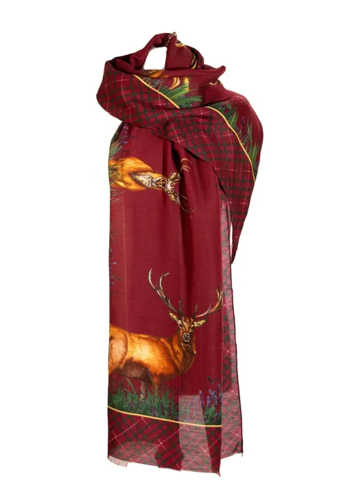 Caledonia Wool Silk Shawl Scarf - Holly Berry