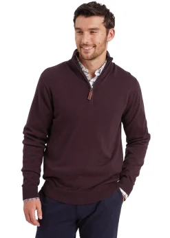 Calton Cotton Cashmere 1/4 Zip Jumper - Wine