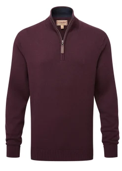 Calton Cotton Cashmere 1/4 Zip Jumper - Wine