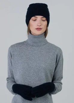 Cashmere Cable Gloves - Navy