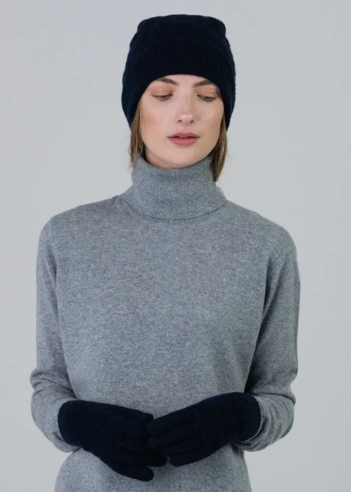Cashmere Cable Gloves - Navy