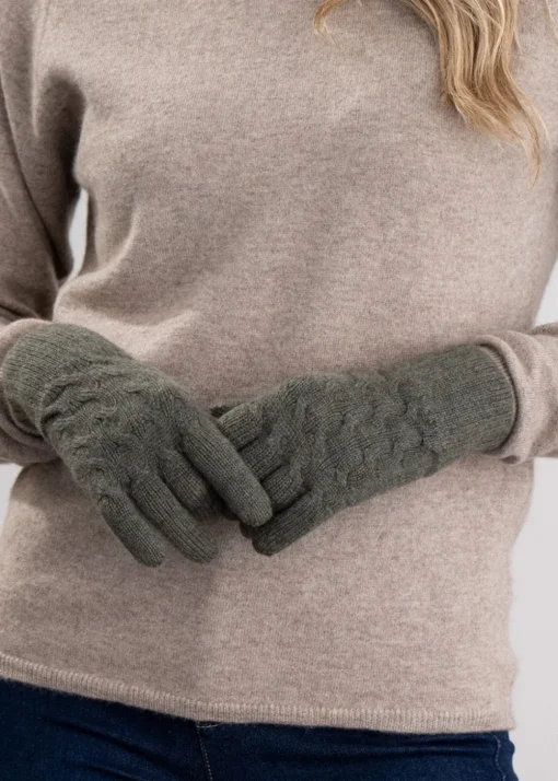 Cashmere Cable Gloves - Loden Mix