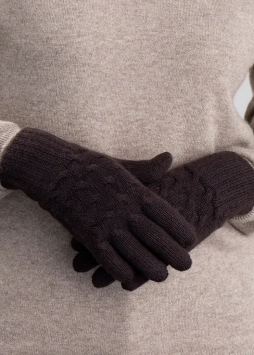 Cashmere Cable Gloves - Ebony