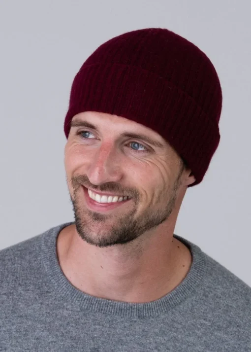 Cashmere Ribbed Hat - Claret