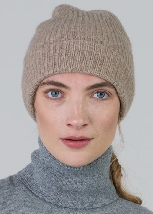 Cashmere Ribbed Hat - Dark Natural