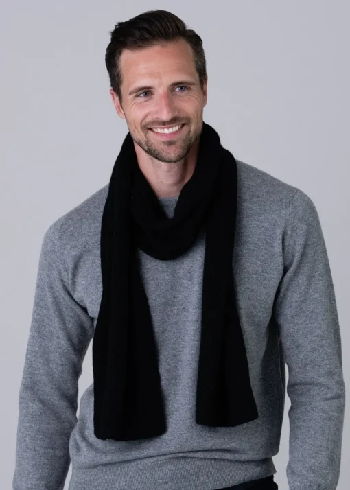 Cashmere Ribbed Scarf - Black