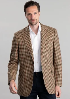 Chillingham Tweed Jacket - Oatmeal, Brown and Olive Gunclub Check with Burgundy