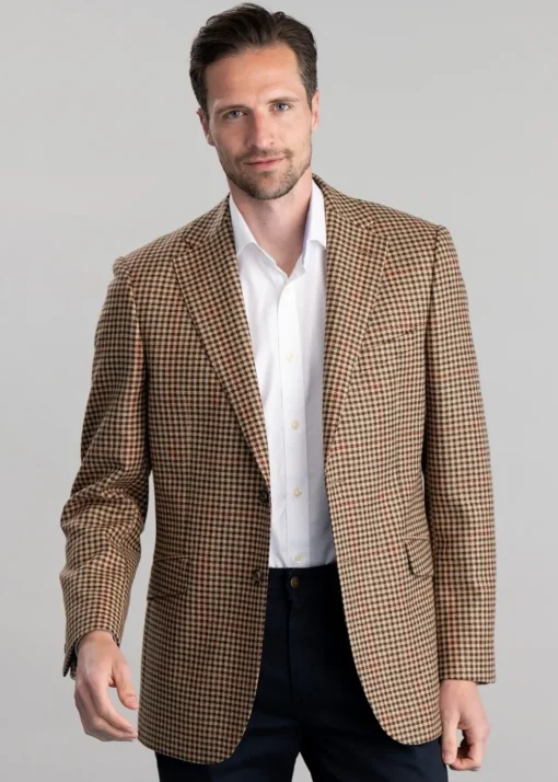Chillingham Tweed Jacket - Oatmeal, Brown and Olive Gunclub Check with Burgundy