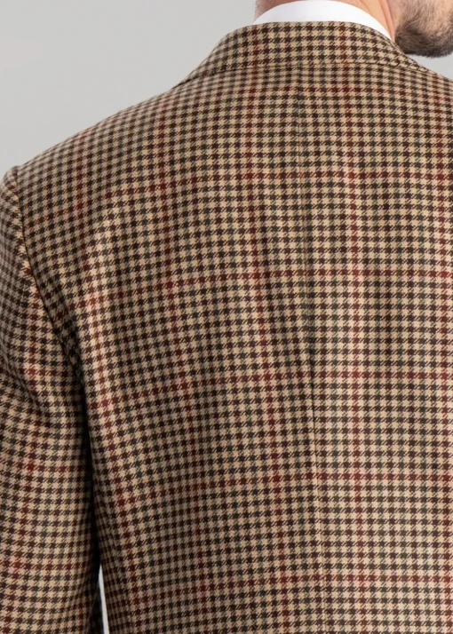 Chillingham Tweed Jacket - Oatmeal, Brown and Olive Gunclub Check with Burgundy